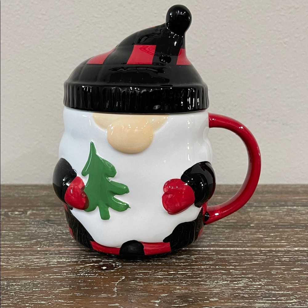 Gnome Mug with Red and Black Plaid Hat